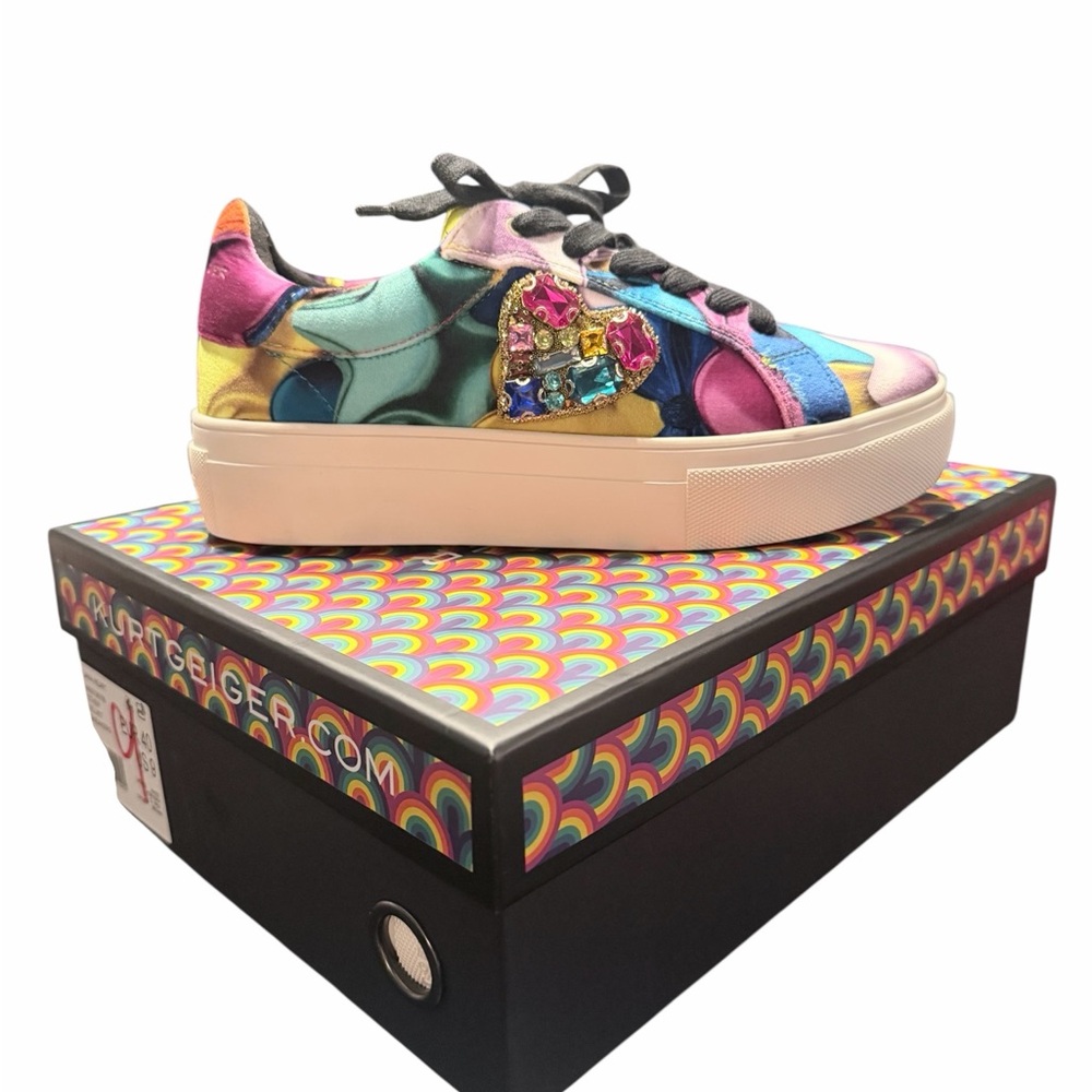 Kurt Geiger Lana Heart Platform Velvet Sneaker with Jewel Heart Accent